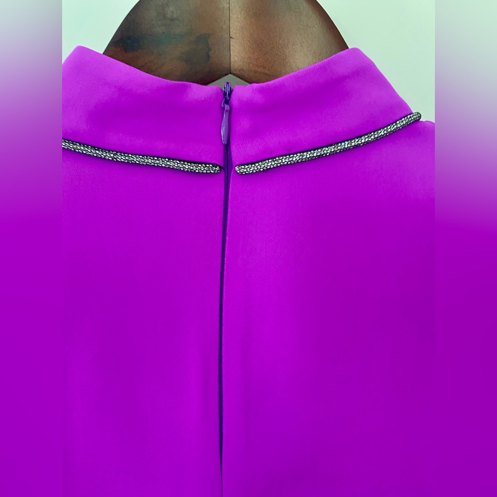 Spell By Access Fashion Purple Blouse with peek-a-boo Sleeves, Silver Trim Sz L - Picture 7 of 14